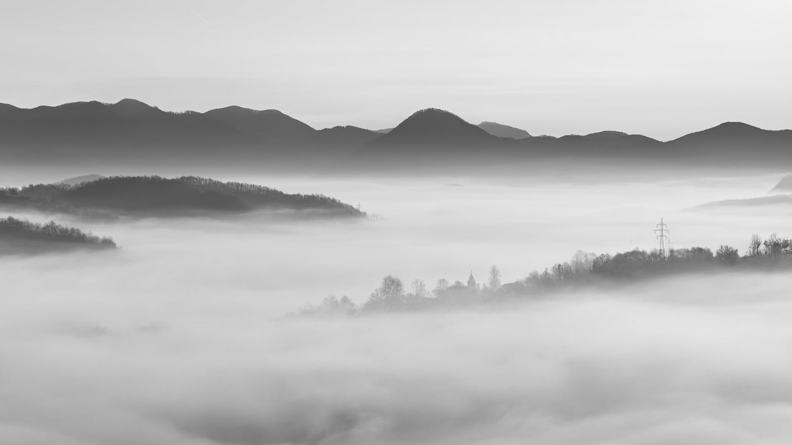 Foggy mountain ridge in black and white — gift for Soren